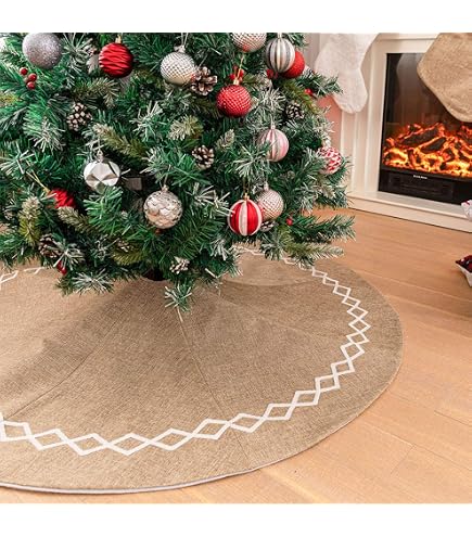 Christbaumständer Abdeckung Weihnachtsbaum Decke Rot Weiß Schneeflocke Ø90 cm – Stoff Baumdecke zum Verdecken des Baumständers – Weihnachtsdeko & Bodenschutz Küche, Haushalt & Wohnen