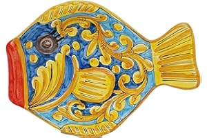 sicilia bedda - PESCE IN CERAMICA SICILIANA - Da utilizzare come Centrotavola, Fruttiera o da Appendere - Realizzato a Mano (Fantasia Maioliche)