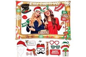 WELLXUNK Weihnachten Aufblasbare Fotorahmen mit 38 Stück Foto Requisiten, Accessoires Fotorequisiten, Weihnachtsdeko Fotobox Accessoires, Requisiten Fotobox für Weihnachten Deko Silvester Foto Requisiten