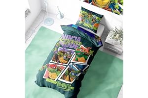 TEENAGE MUTANT NINJA Turtles TMNT Reversible Single Duvet Set - 135 x 200 cm Duvet Cover & 49 x 74 cm Pillowcase