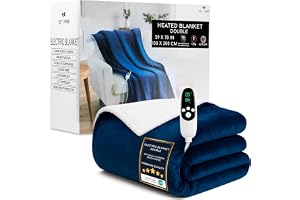 Get Trend Elektrisk värmefilt 150 x 200 cm, sherpa-fleecepläd, 9 nivåer med 12 timmars automatisk avstängning, maskintvättbar, presentidé (ljusgrå, dubbel EU)