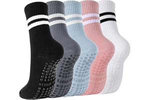 HEYSOCKS 5 Pairs Yoga Grip Socks - Women Pilates Socks Non Slip Cotton Breathable Grippy Socks for Ballet Dance Workouts Fitness