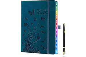 HWXBEN Agenda scolastica e planner 2025-2026 A5 settimanale – blu pavone, 1 settimana su 2 pagine, schede mensili, tasca, fibbia a penna, elastico