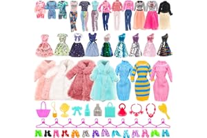 Miunana 45 Accessori Per Barbie 11.5 Pollici 30 CM Bambola Princess Principessa: 1 Maglione + 5 Abiti + 3 Vestiti Con Pailettes + 3 Vestiti Alla Moda + 2 Vestiti Grandi + 10 PCS Scarpe + 21 Accessori