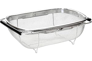 Premier Housewares Kitchen Sink Strainer Wire Mesh Over Sink Colander Rice Strainer Sink Strainer Basket Large Sieve Dimensions (H x W x D): 11 x 30 x 19 cm, Silver