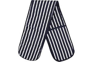ASD ACCESSORIES Butcher Stripe Quilted Double Oven Gloves Kitchen Restaurant Home Mitts Heat Resistant Pot Holder Pan Holder Tray Holder for Cooking BBQ Grill 100% Cotton Double Oven Gloves