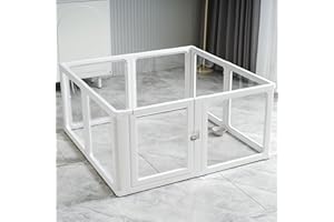 Citylife Parc pour Chien, Parc Chien Transparent 7+1 Panneaux, Chiot Pliable avec Porte Verrouillable, Enclos Chat Lapin Interieur Extérieur, Antidérapant, Blanc, 120x120x60cm