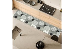 Comart, Tappeto Malaga, per Cucina e Corridoio, Passatoia Multiuso, PVC Antiscivolo, Impermeabile e Assorbente, Decoro Cerchi Grigi, 55 x 270 cm, Lavabile in Lavatrice, Design Moderno, Made in Italy