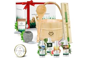 ‎NORDHOLZ NORDHOLZ® Sauna Zubehör Set - [4x100ml] Sauna Aufgussmittel + [50Gr] Mentholkristalle Sauna + Sauna Sanduhr + Sauna Hygrometer + Sauna Aromaschale - Mentholkristalle Sauna - Sauna Zubehör Geschenk