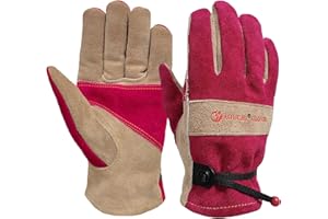 AOUCHI Women's Cotton Lined Leather Work Gardening Gloves, Rose Trimming, TIG/MIG Welding, Construction, Farm, Ranch Flexible Cowhide Gloves. Comfortable, Durable (Medium)