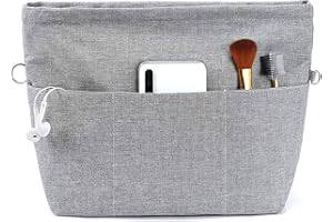 Yoillione Handbag Organiser With Multiple Compartments and Zips, Sturdy Tote Bag Insert With Key Chain for Women (Gray, XXS)