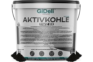GiDeli Aktivt kolpulver 1 kg i hink - CWZ-22, 100% rent | För kosmetika, hygien och filtrering, finmalet med stark adsorption