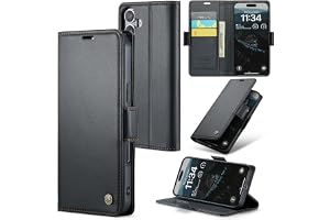 Idhiem Kortplatser Plånboks Fodral för iPhone 16, Svart | RFID-blockering, Flip Kortplatser Plånboksfodral, Premium PU Läder