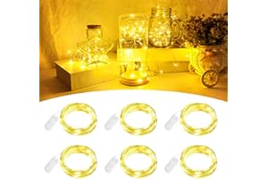 BOLWEO LED Lichterkette Batterie 6 Stück 2m 20Leds Warmweiß Mini LED Lichterkette mit Batterie Kupfer Drahtlichterkette für Party, Weihnachten, Halloween, Schlafzimmer, Lichter Flasche Dekoration