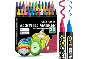 Tesquio Acrylstifte für Steine Wasserfest 36 Farben 1-5mm Dual Tip Stifte Multimarker Steine Acrylmarker für Holz, Leinwand, Keramik