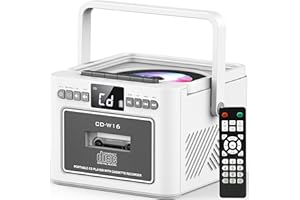 Greadio Lettore CD portatile per la casa, ricaricabile Boombox, lettore CD radio con Bluetooth, telecomando, batteria 5000mAh, USB, AUX, scheda TF/SD, doppio altoparlante stereo da 5 W (bianco)