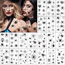 Tatuaggi Temporanei Halloween Ragni E Ragnatele - 30 Fogli, Nero, Per Feste E Trucco, Atossici E Impermeabili