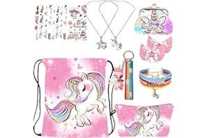 RLGPBON Unicorno Regali per Ragazze, Zaino Unicorno con Coulisse,Borsa per Make up,Unicorno Collana con catena in lega,Bracciale unicorno/Fascette per capelli