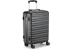 Amazon Basics Bagage à roulettes rigide- 55 x 40 x 20 cm Taille cabine, Noir Approuvé pour Ryanair et la plupart des compagnies low cost