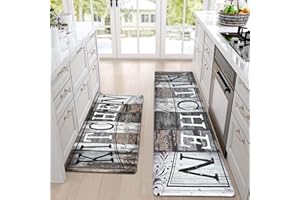 Yugarlibi Kitchen Mats Sets, 2 Piece PVC Memory Foam Kitchen Rugs, Waterproof Non-slip Anti-Fatigue Stain-Resistant Kitchen Runner Washable Standing Mats for Kitchen Floor Home Office 44x120+44x150cm