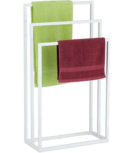 Porte-serviettes Stable Antidérapant FRAMADO – Porte-Serviettes Sur Pied – Porte-Serviettes Debout – L X P X H 45cm X 20 X 85 Cm - En Métal, Avec 2 Barres Et Patins Antidérapants
