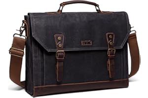 VASCHY torba na ramię w stylu vintage dla mężczyzn i kobiet, skórzana torba na laptopa, 15,6", ze zdejmowanym paskiem