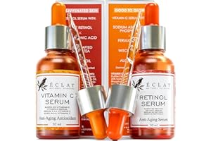 ECLAT SKINCARE 2 Facial Serum - Vitamin C and Retinol Serum for Face, Anti Aging Serums for Skin Care - Boosts Collagen, Reduce Fine Lines & Wrinkles and Restore Skin Vibriance, Day & Night Serum for Face