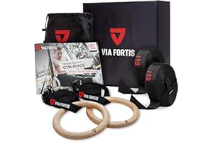 Anelli da Ginnastica Professionali di VIA FORTIS | Attrezzi Sportivi in Legno per Palestra, Calistenia, CrossFit, Trazioni, Dips e Altro| In Omaggio Cinghie Regolabili, Borsa e Istruzioni