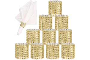 MARGUERASW 100pcs Ronds de Serviette de Table Ruban Strass Anneaux de Serviette en Strass Brillants Rond de Serviette Mariage (100pcs, Or)