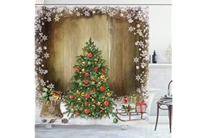 ABAKUHAUS Natale Tenda da Doccia, Presents Pino, Tessuto Set di Decorazioni per Il Bagno con Ganci, per la Vasca da Bagno, 175 cm x 200 cm, Multicolore