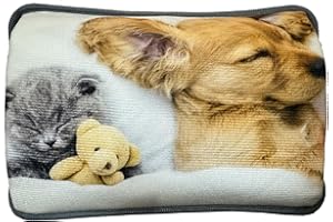 VITBEL Borsa Acqua Calda Elettrica 500W con Morbida Fodera in Peluche, Temperatura Massima 75°C, Ideale come Scaldamani e Scaldapiedi, per Alleviare Dolori Muscolari, Dorsali e Mestruali (Grigio-Canegatto1)