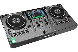 Numark Mixstream Pro Go Portabel DJ-Kontroller | Batteridriven Fristående DJ-Mixer med Stems, Wi-Fi, Högtalare och 7" Pekskärm