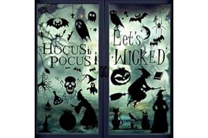 ‎TOPTIME Toptime Halloween Fensteraufkleber, 102 Stück Fensterbilder mit Hexen-, Fledermaus- und Gespenstermotiven, 9 Blatt Halloween Aufkleber kleine Fenstersticker, Halloween Deko für Glas, Wand, Spiegel