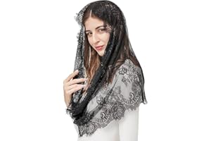 NICEYEA Vintage Muslim Schleier Katholische Kirche Kapelle Schleier Kopfbedeckung Wickelschal Massenkopf Spitze Schleier Katholisch Schal Stola Kopftuch Latin Masse Mantilla Schleier Schal Bandana