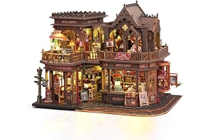 Cuteefun Magic Miniature House Kit, Dockhus med LED - Magisk bokhandel | 3D-träpussel, kreativt hantverk för vuxna tonåringar att bygga, heminredning, unik present till födelsedag jul dag
