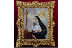 Lnxp Picture with Frame Madonna Painting Saint Rita da Cascia Icons Antique Baroque 45x38cm