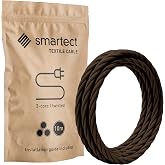 smartect Braided Textile Cable 3 Strands (3 x 0.75 mm&sup2;) in Brown, 10 Metres | Vintage Electric Cable Lamp Rope with Textile C