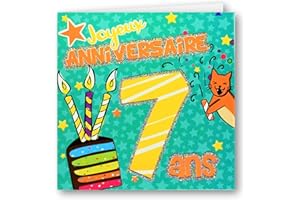 Editions Cely Carte Anniversaire 7 ans - format carnet 15x15 avec texte - Encre Fluorescente et Paillettes Étincelantes - Fêtez Chaque Année avec Éclat ! (7 ans)