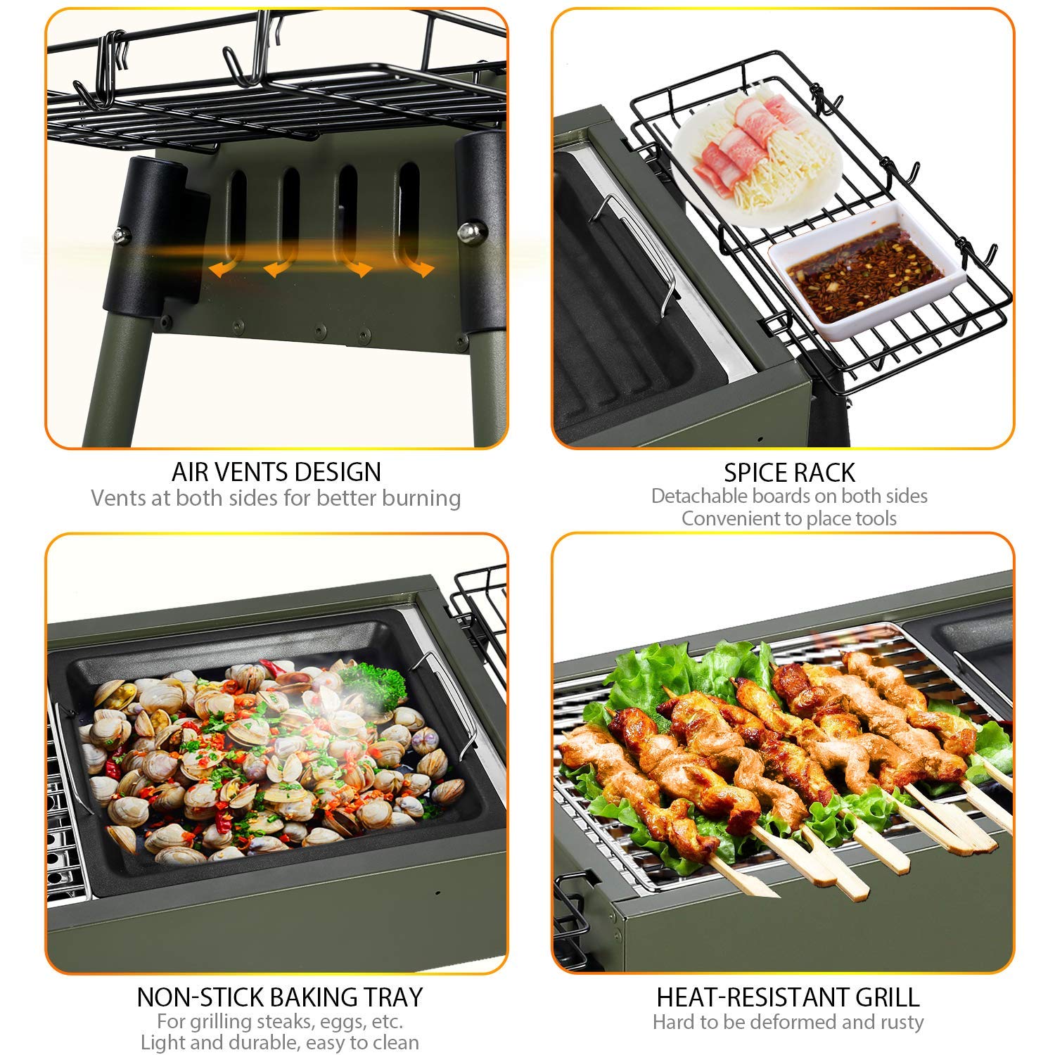 Uten-Holzkohlegrill-BBQ-Faltbare-Grill-Edelstahl-Picknickgrill-mit-Rostfreier-Stahl-BBQ-Drahtgeflecht-Klappgrill-fr-Outdoor-Garten-Camping-Party-Beach-Barbecue-Grn