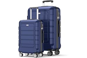 SHOWKOO Set di Valigie Rigide 2 Pezzi Espandibile ABS+PC Leggero Ultra Durevole Valigia Trolley da Viaggio con Chiusura TSA e 4 Ruote Doppie (M-XL, Blu)