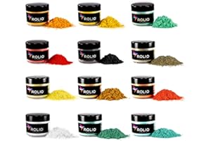 Rolio - Mica Powder - 12 Jars of Pigment for Paint, Dye, Soap Making, Nail Polish, Epoxy Resin, Candle Making, Bath Bombs, Slime - Autumn Hues