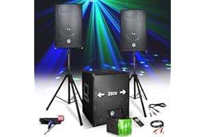 Kit Pack Sono BM SONIC 1512 2200W Enceintes + Subwoofer USB/Bluetooth + Pieds + Lumière Derby