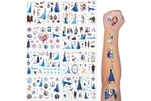 ROMANVIC Elsa Tattoo Kinder, 8 Blätt Frozen Temporäre Klebetattoos,Anna und Elsa Geschenke,180+ Frozen Tattoos für Kindergeburtstag Party Deko Hautfreundliche Temporäre Kindertattoos