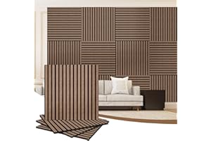 AKKPANE AKK-PANE 4 Pack Acoustic Wall Wood Panels - 600 mm x 600mm 1.44 m² - 3D Slat Wall Panelling for Wall and Ceiling - Sound Absorbing Wooden Wall Panels for Living Room, Bedroom, Office (Dark Walnut 5#)