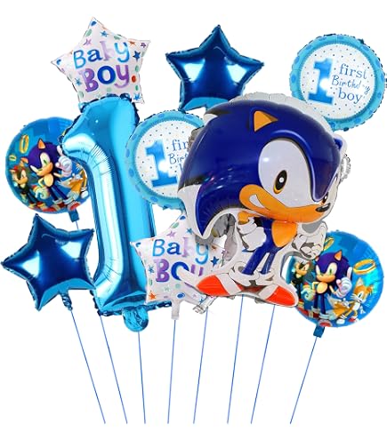 Toyland® Sonic The Hedgehog - Paquete de globos de papel de aluminio, 1 globo con forma de personaje de 29 pulgadas y 1 globo de números de 40 pulgadas, decoraciones de