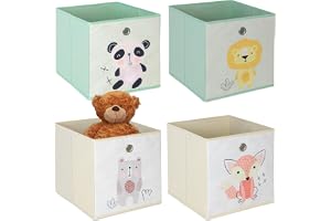 Relaxdays 4-pack, förvaringslådor för barn, söta djurmotiv, färgglada