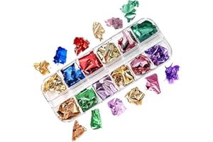 ELKFLEE 12 Colors Nail Foil Flakes Imitation Metallic Gilding Gold Leaf Flakes Laser Nail Art Chip Glitter Paillette for Resin Arts Crafts Painting Nails Jewelry DIY Making Decoration (23g/Box)