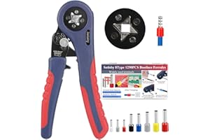 SATISBY Mini Pinze a crimpare Set di manicotti di estremità del filo 0,08-10mm² Pinze a crimpare a cricchetto autoregolanti&1250pcs Manicotti di estremità del filo Pinze a crimpare premium