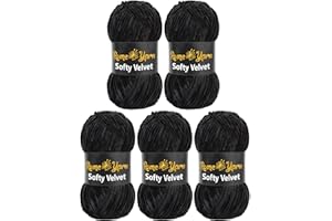 Rome Yarn Softy Velvet Yarn 100g/3.52oz - 120m/131yards | Super Chunky Bulky Chenille Soft Yarn for Knitting and Crochet Baby Blanket Amigurumi Plush Thick (5 Pack, 902 Black)