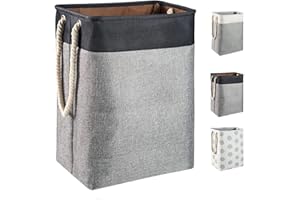 BrilliantJo großen Wäschekorb 78L, Faltbare Wäschesammler mit Seil Griffe Aufbewahrungsbehälter geeignet für Schlafzimmer Waschküche Bad 60 x 42 x 31 cm Schwarz + Grau